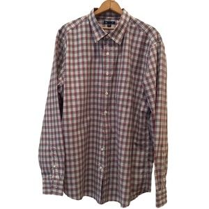 GAP Men’s Casual Button Up Shirt, Burgundy Blue Black White Plaid, Size XL, EUC